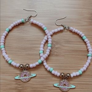 Space donut handcrafted glass bead earrings🍩🪐